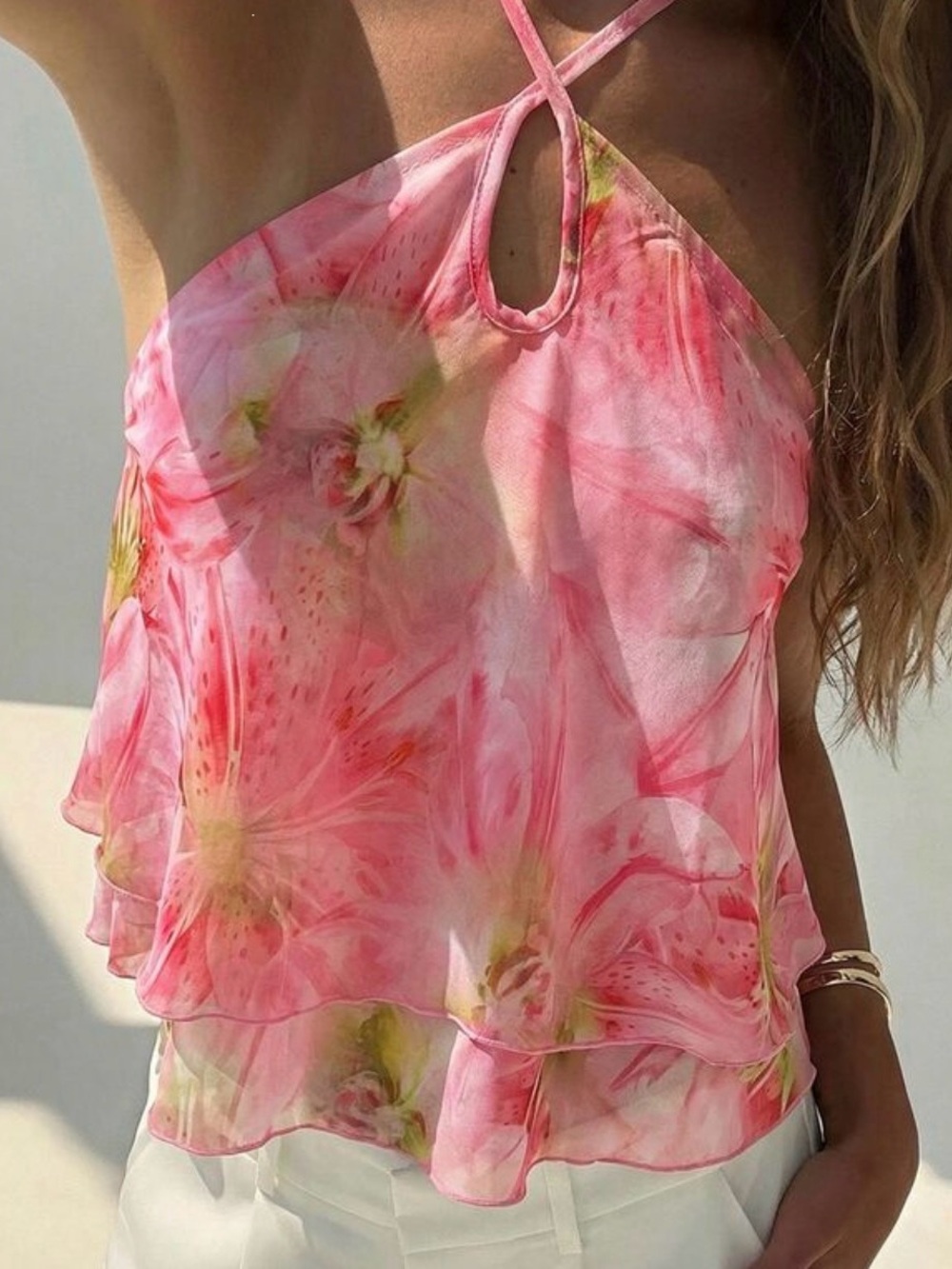 NEVER WORN Pink Floral Halter Neck Women's Top